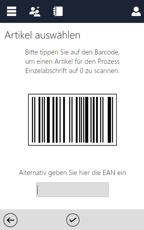 Screenshot des InstoreAssistants mit Barcode für Abschrift